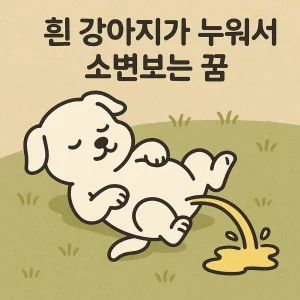 흰 강아지가 누워서 소변보는 꿈